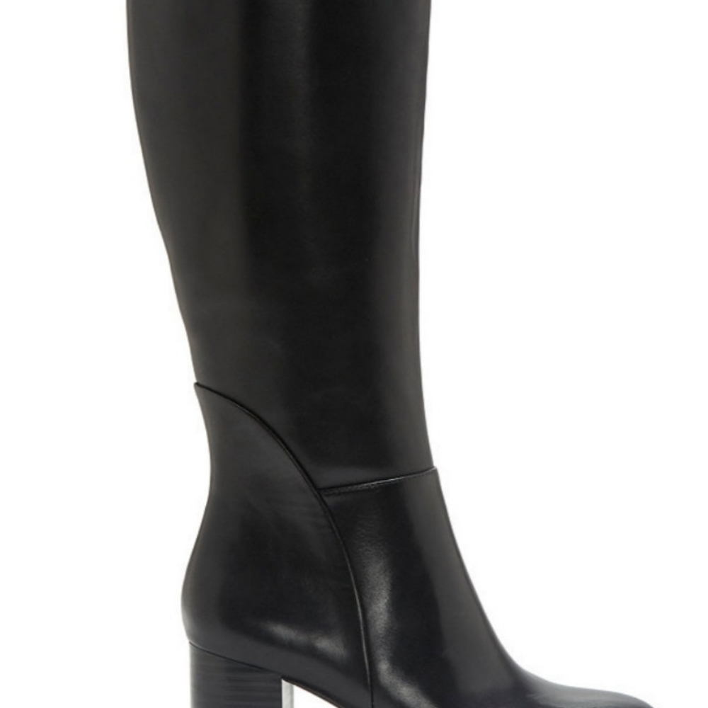 Black leather knees high boots